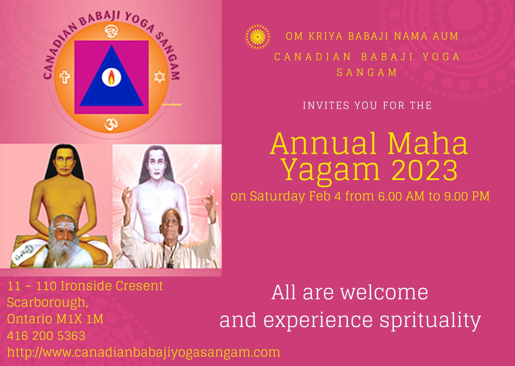 CANADIAN BABAJI YOGA SANGAM 12 HR ANNUAL YAGNA CHANTING 2023